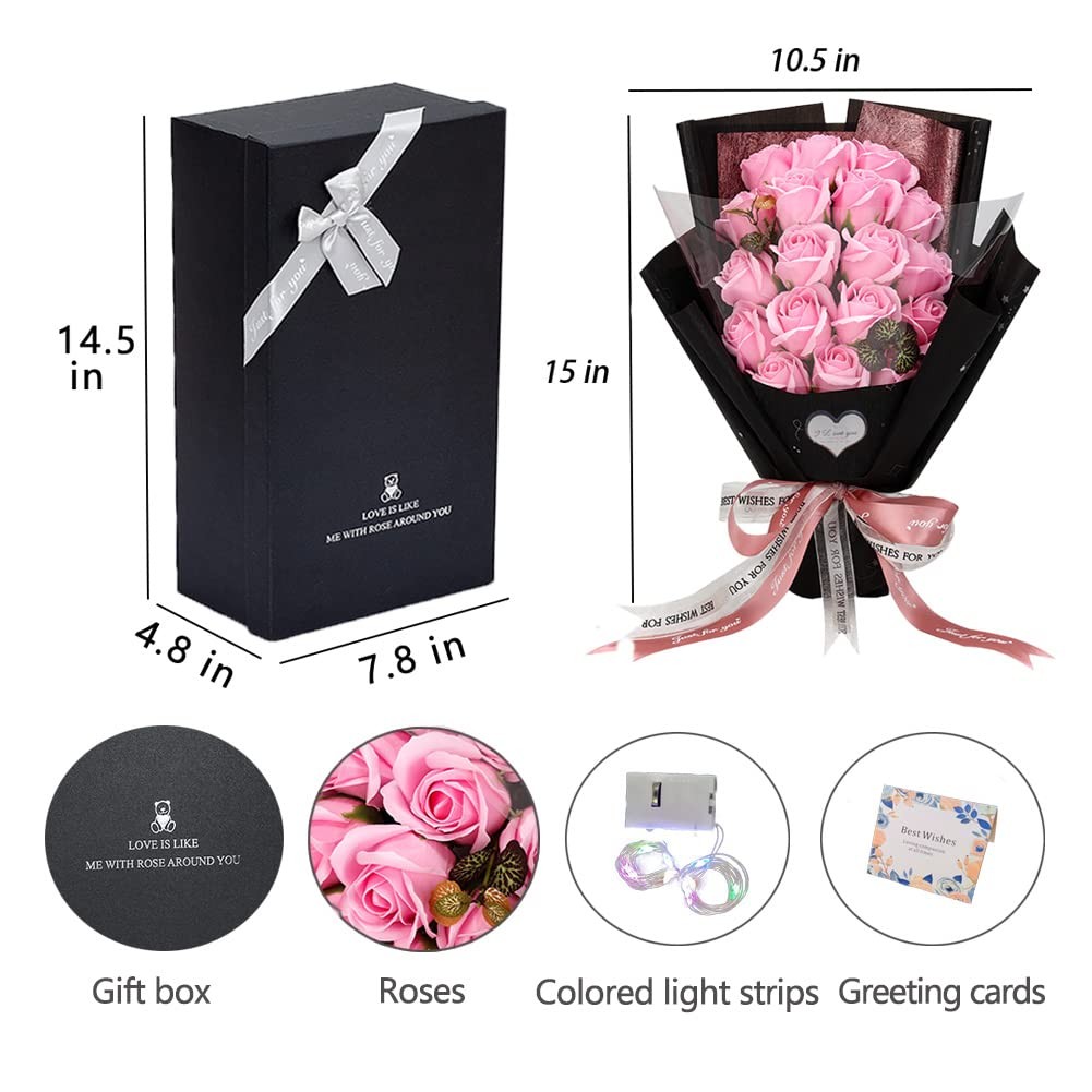 Roses Bouquet Artificial Flower – Preserved Pink Rose Flowers with Love Neckl…