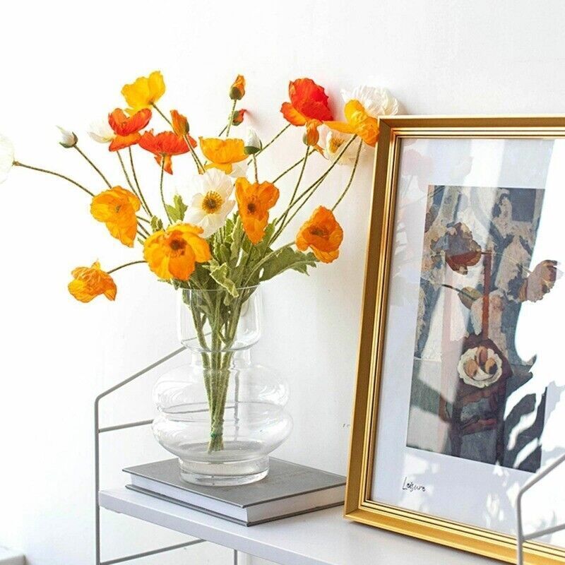 Artificial Poppies Flower Gorgeous Silk Papaver Rhoeas Flocking Stem Home Decors