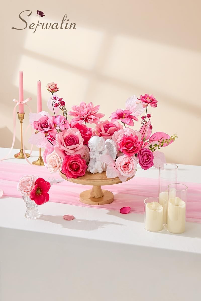 Artificial Flowers Hot Pink Silk Fake Flowers for DIY Wedding Bridal Bouquets