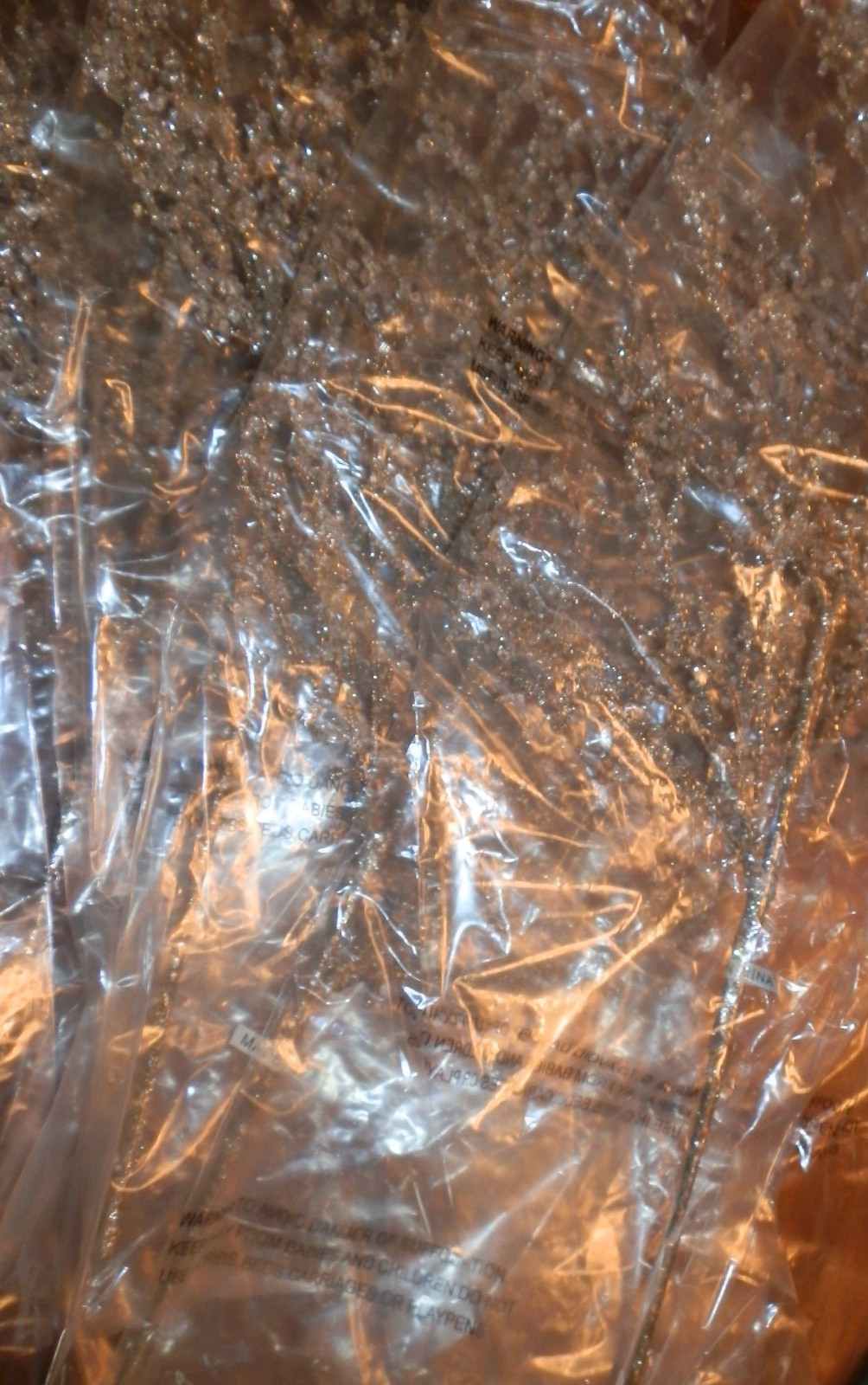 6 Leaf Cluster Floral Stems Decor Silver Glitter Christmas Basket Decor, New 22″