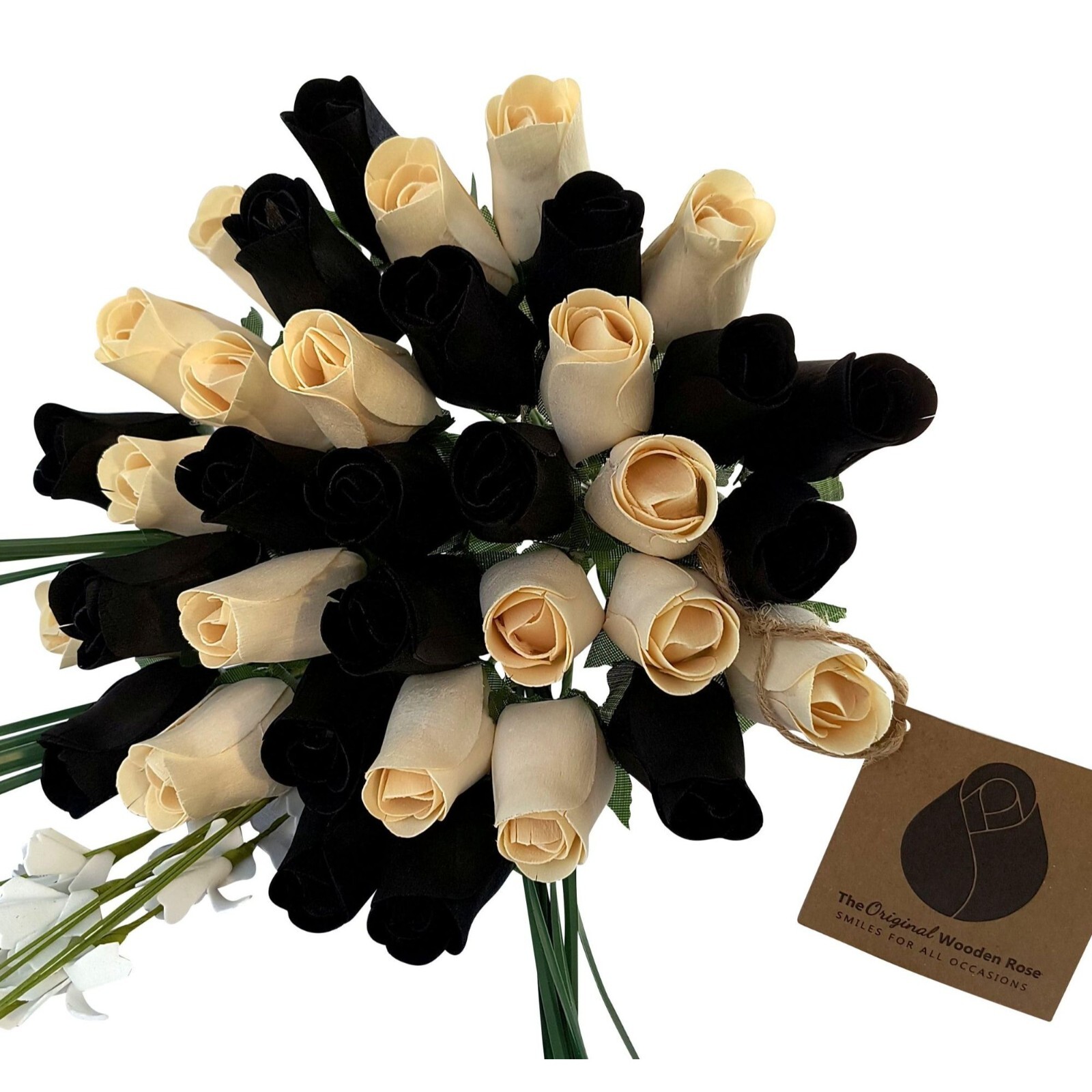 Black and White Rose Flower Bouquet. The Original Wooden Rose 1, 2, 3 Dozen