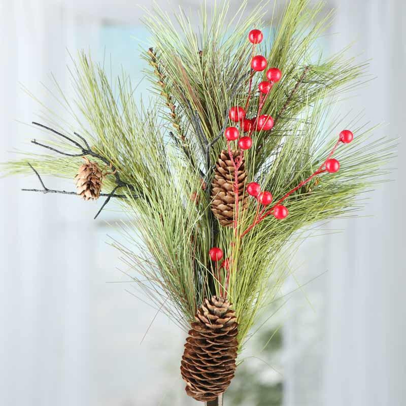 Set of 2 Voluminous Artificial Pine and Red Berry 29″ Floral Spray