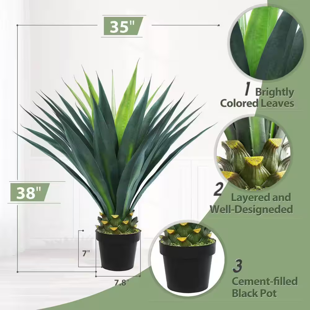 33 In. Green Indoor Outdoor Artificial Agave Shrub Desert Style Faux Plant for P