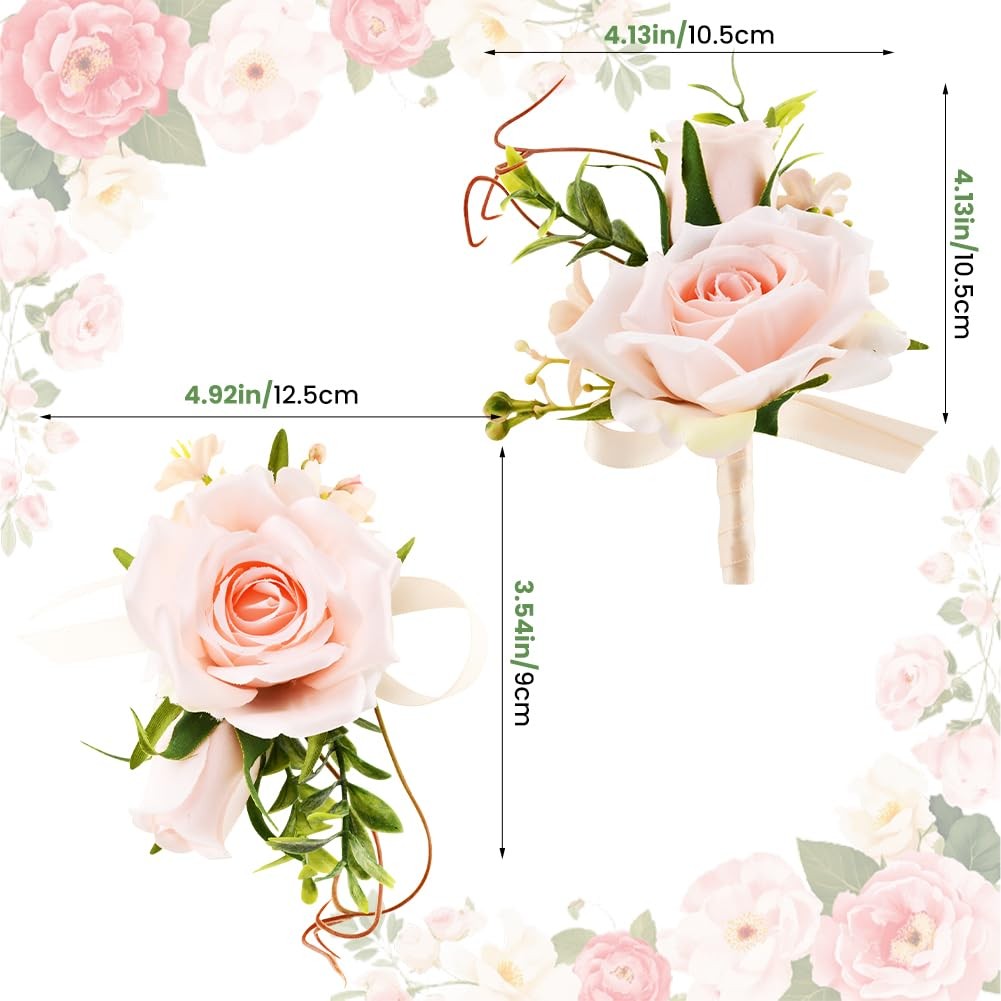 2Pcs Wrist Corsage and Boutonniere Set, Prom Wrist Corsage Artificial Flowers…