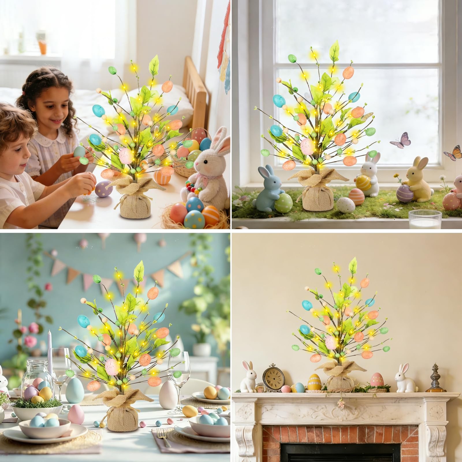 Easter Decorations for Home, 18 Inch Egg Tree with 1ft 6in, Green