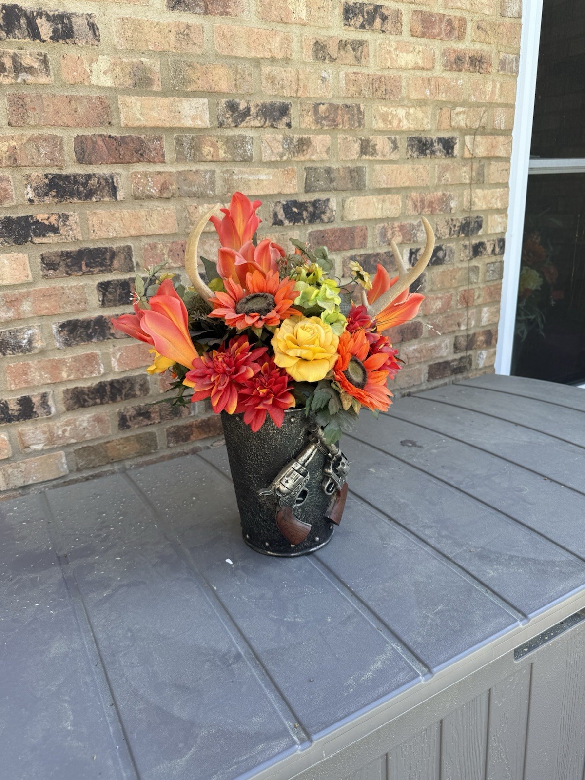 Artificial Plant Floral Arrangement Distressed Ceramic Planter Home Decor Fall