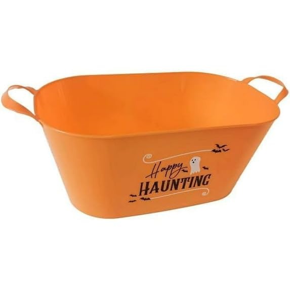 Happy Haunting Orange Oval Bucket with Handle Sentiment Plastic Buckets