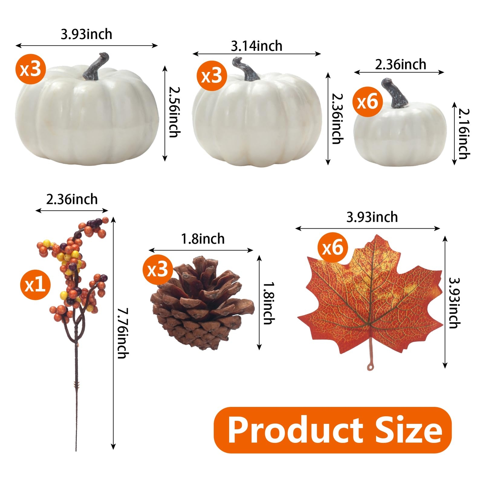 Pumpkin Decor Set 22 PCS Fall Harvest Decorations – White Artificial Pumpkins…