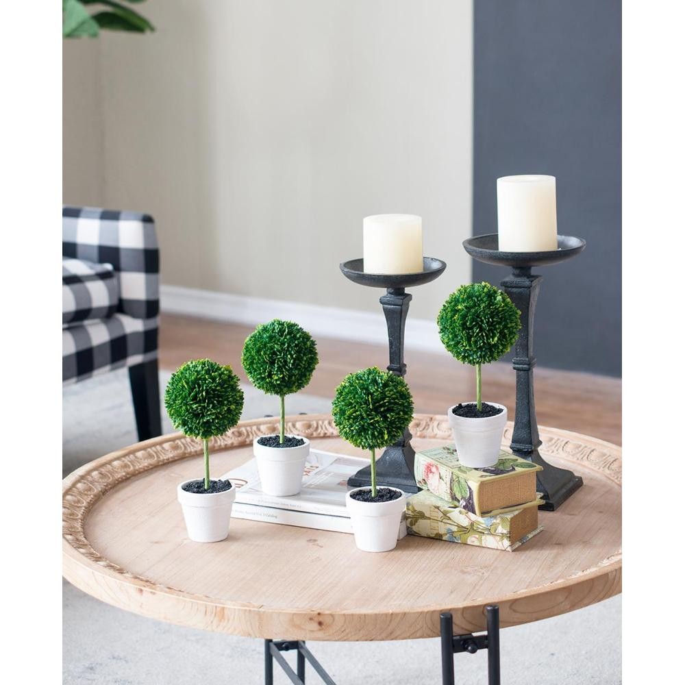 S/4 D3.5×9″ Faux Topiaries With Cream Pot
