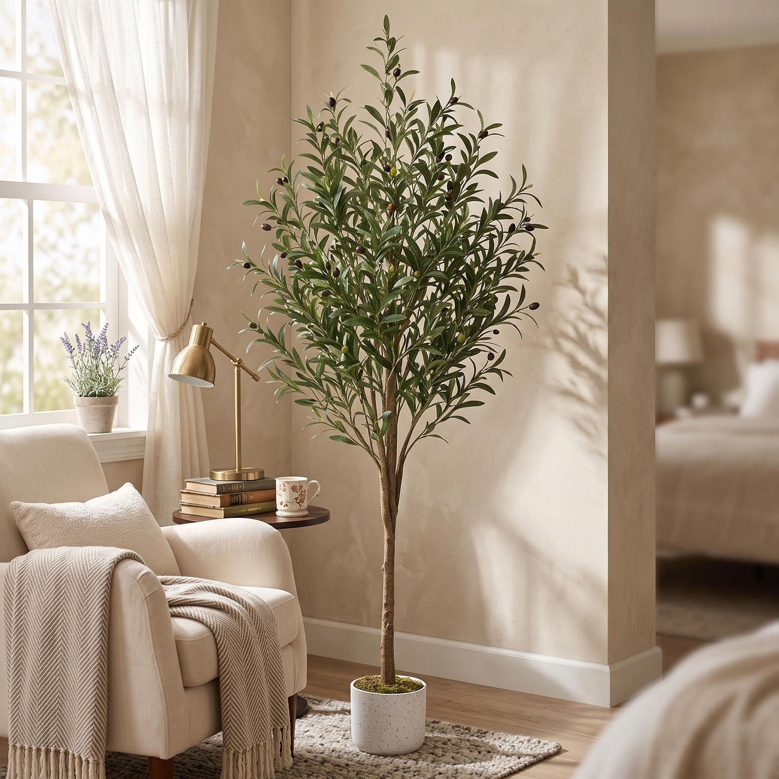 Garvee 5.3FT Artificial Olive Tree in Pot Fake Olive Plants with Nautral Leaves