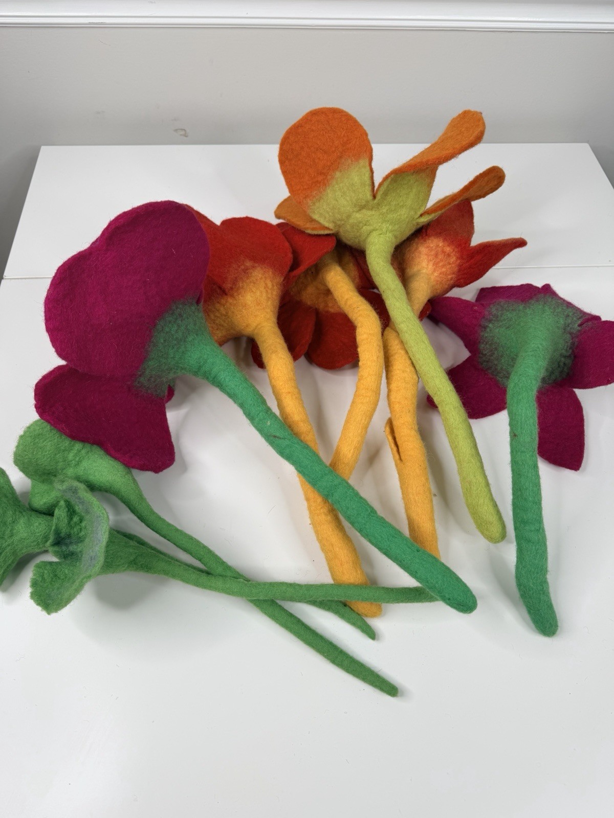 handmade 9 Whimsical Wool Felt Flowers Bouquet Great Gift Idea large colorful