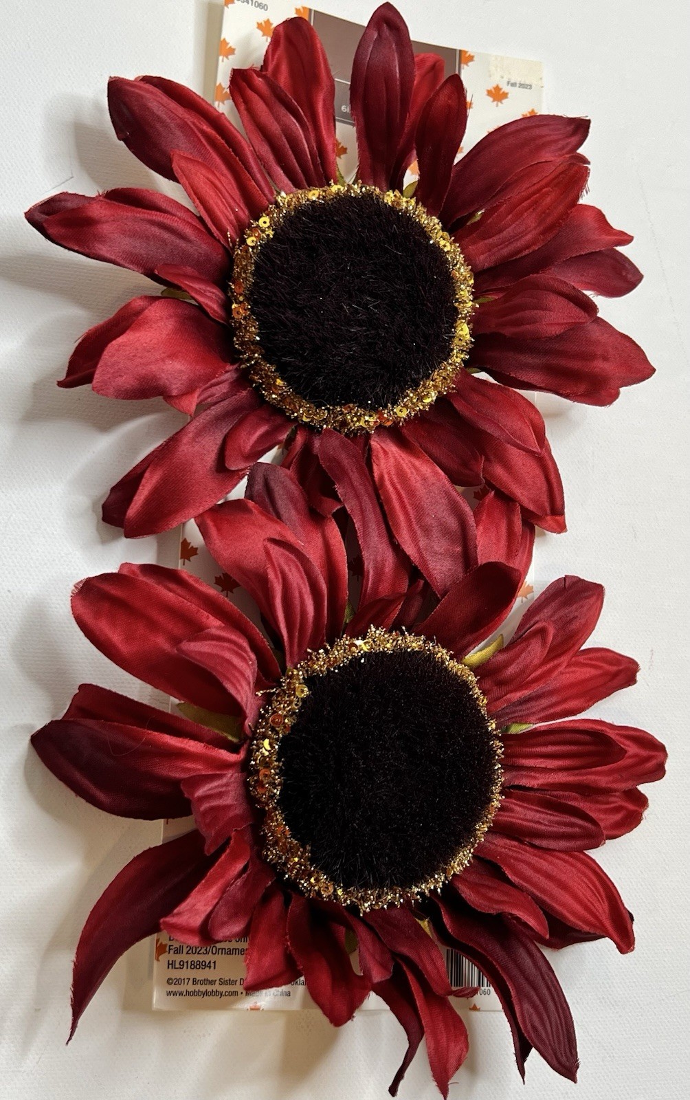 Artificial Sunflower 2pc Fall Flowers Red Clip-on Autumn Decor Ornament NWT NEW