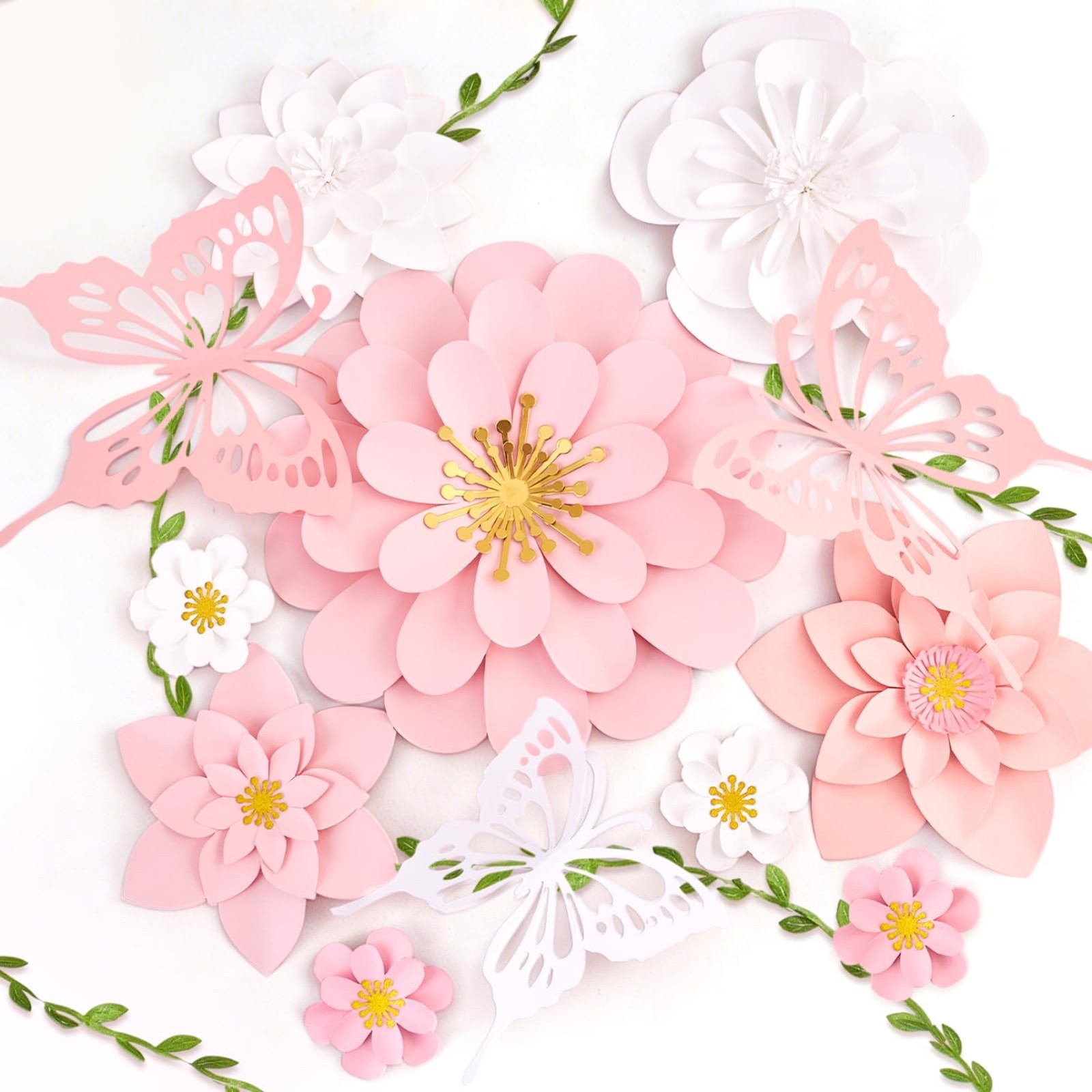 Flower Decoration for Wall 3D Butterfly Flower Bulletin Board Decor Pink Whit…