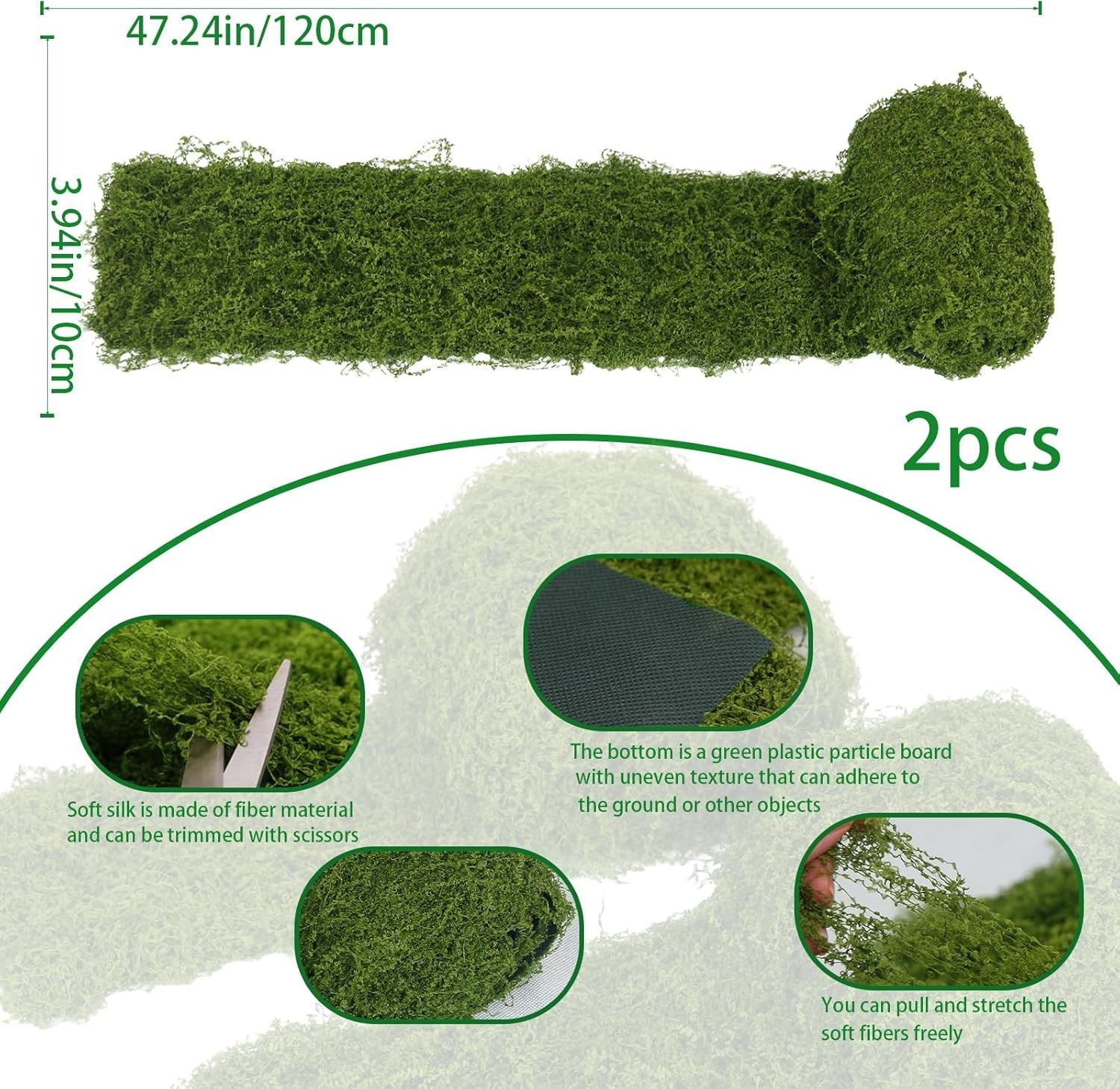 2 Pcs Fake Moss Table Runner Rolls for Decoration 4″ x 47″ Artificial Moss fo…