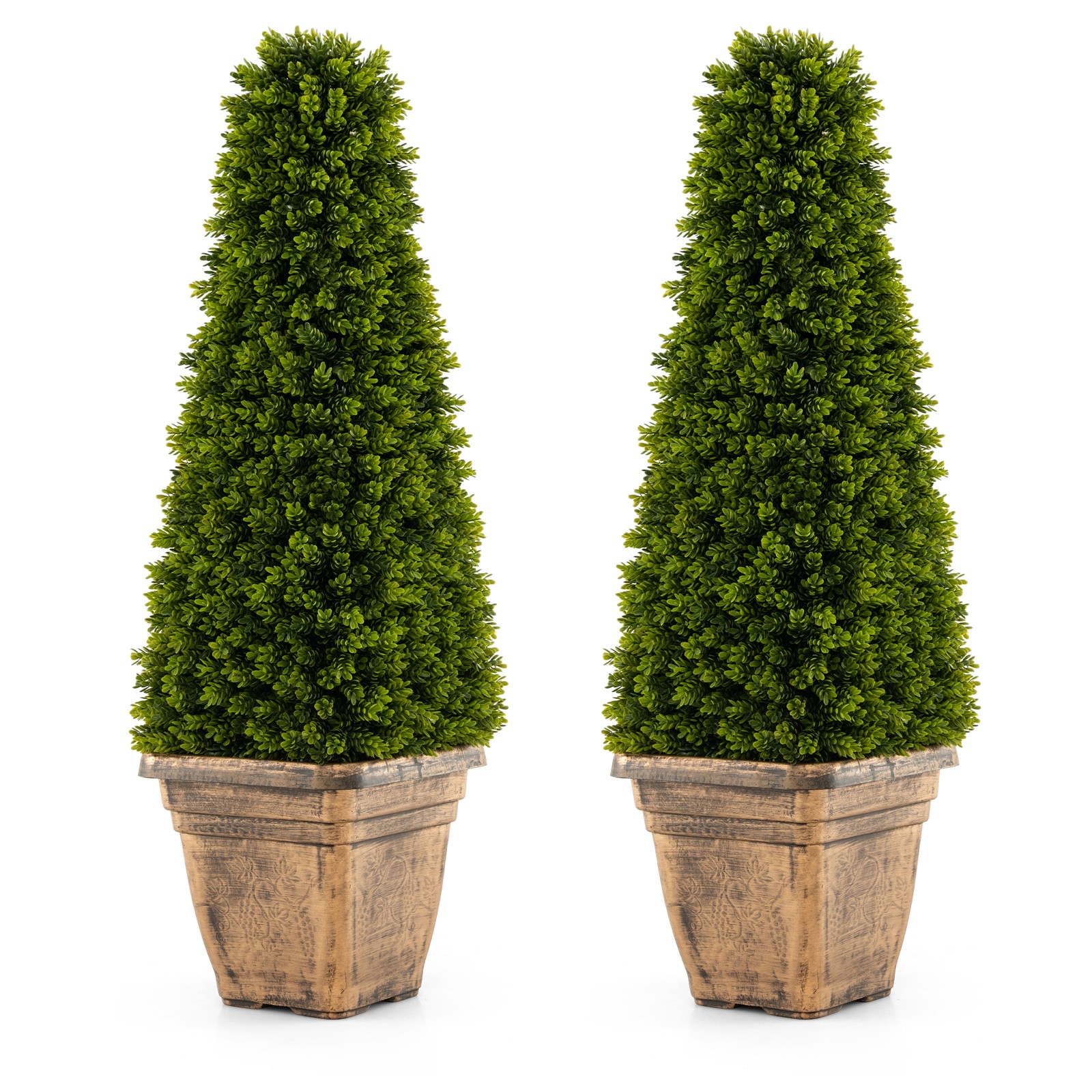 2PCS 3FT Artificial Boxwood Topiary Tree w/Cement-filled Pot Office Porch Decor
