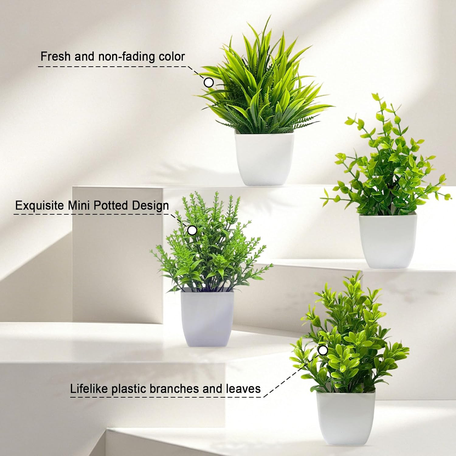 Fake Plants,4Pcs Mini Artificial Plants of Plastic Potted for Home Decor. | Life