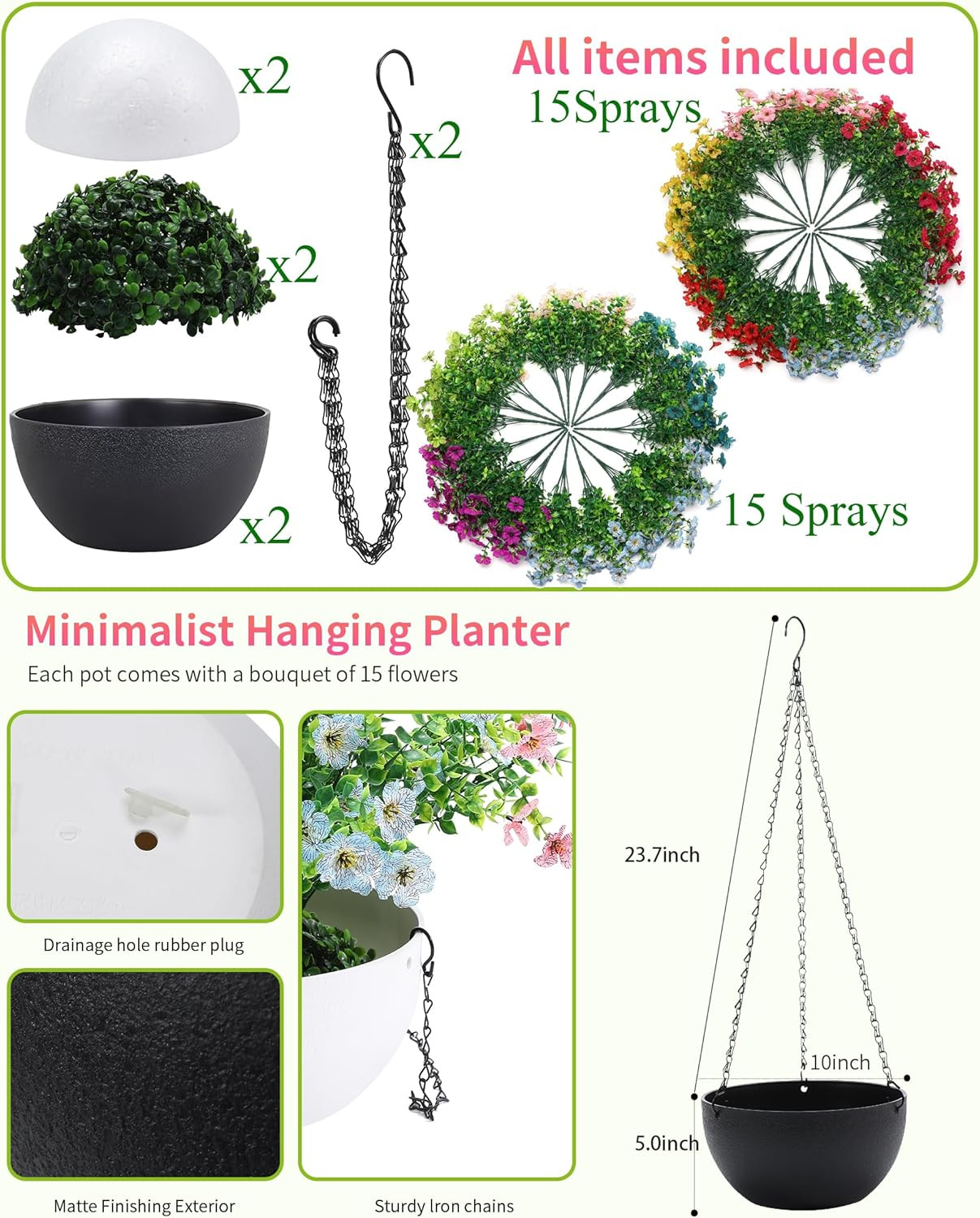 UV Resistant Artificial Hanging Plants with Basket – 30 Bundles for Outdoor Deco