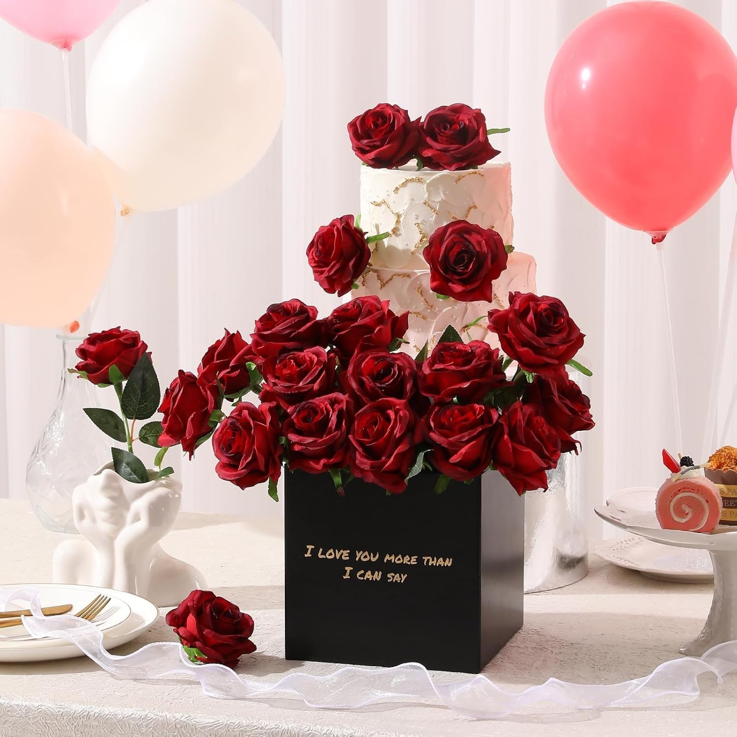 Realistic Silk Red Roses Bouquet – Set of 12