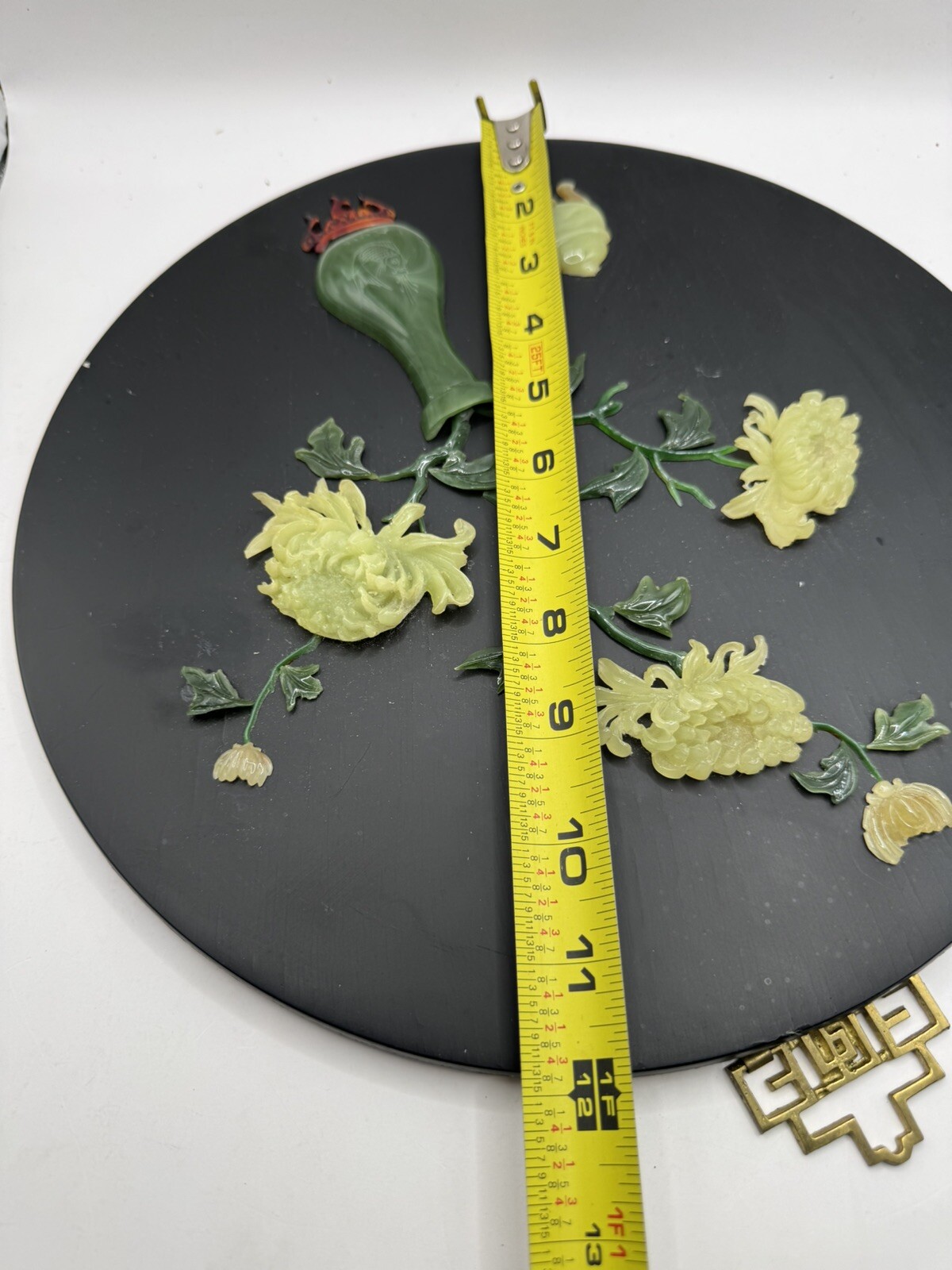 Vintage Asian 3D Floral Wall Plaque Jade Style 11.5” Round Decor