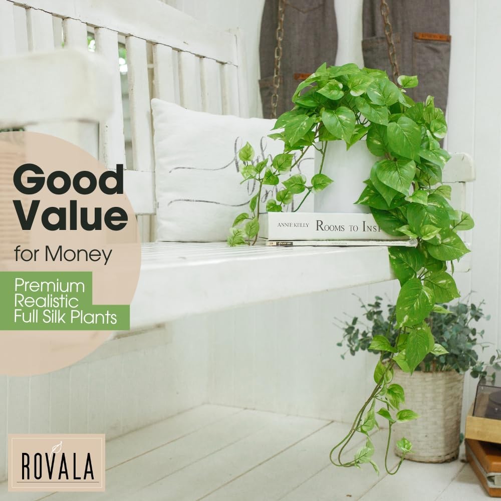 ROVALA Silk Plants for Home Decor Indoor in Pot Realistic Artificial Plants F…