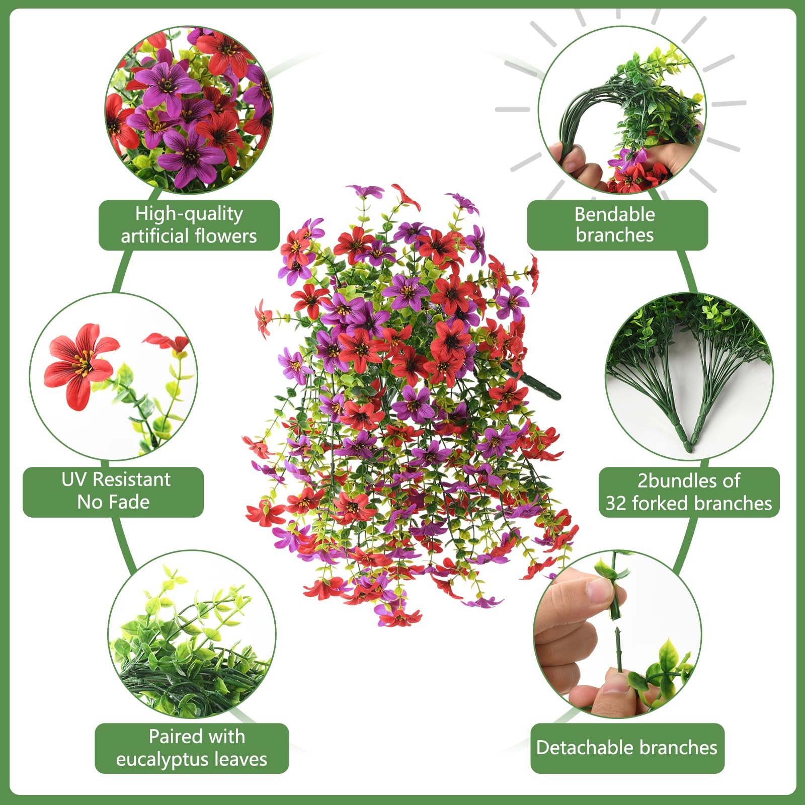 Artificial Flowers for Outdoor Faux Hanging Plants Spring Summer Decoration 2…