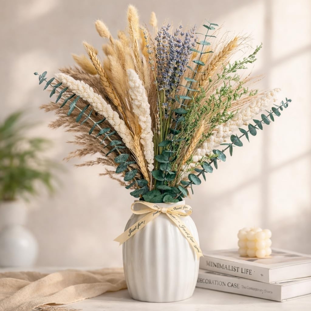 Boho Dried Flower Bouquet – Pampas Grass Bouquet with Lavender, Eucalyptus, W…