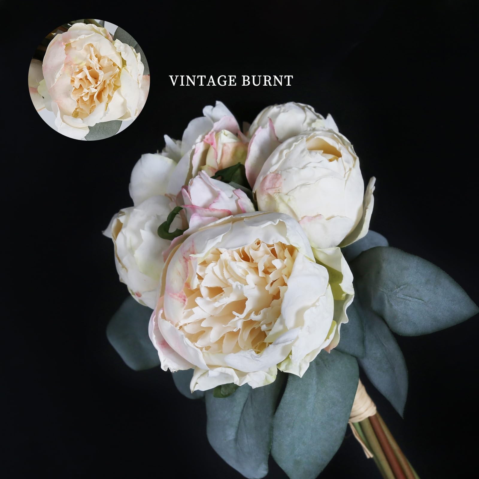 White Artificial Peonies 2 Bouquets Silk Flowers 14Heads Vintage White Fake F…