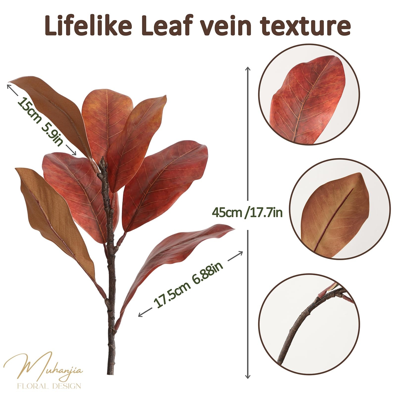 Magnolia Leaves 3D Artificial Magnolia Stems Branches for Vase Real Touch Fak…