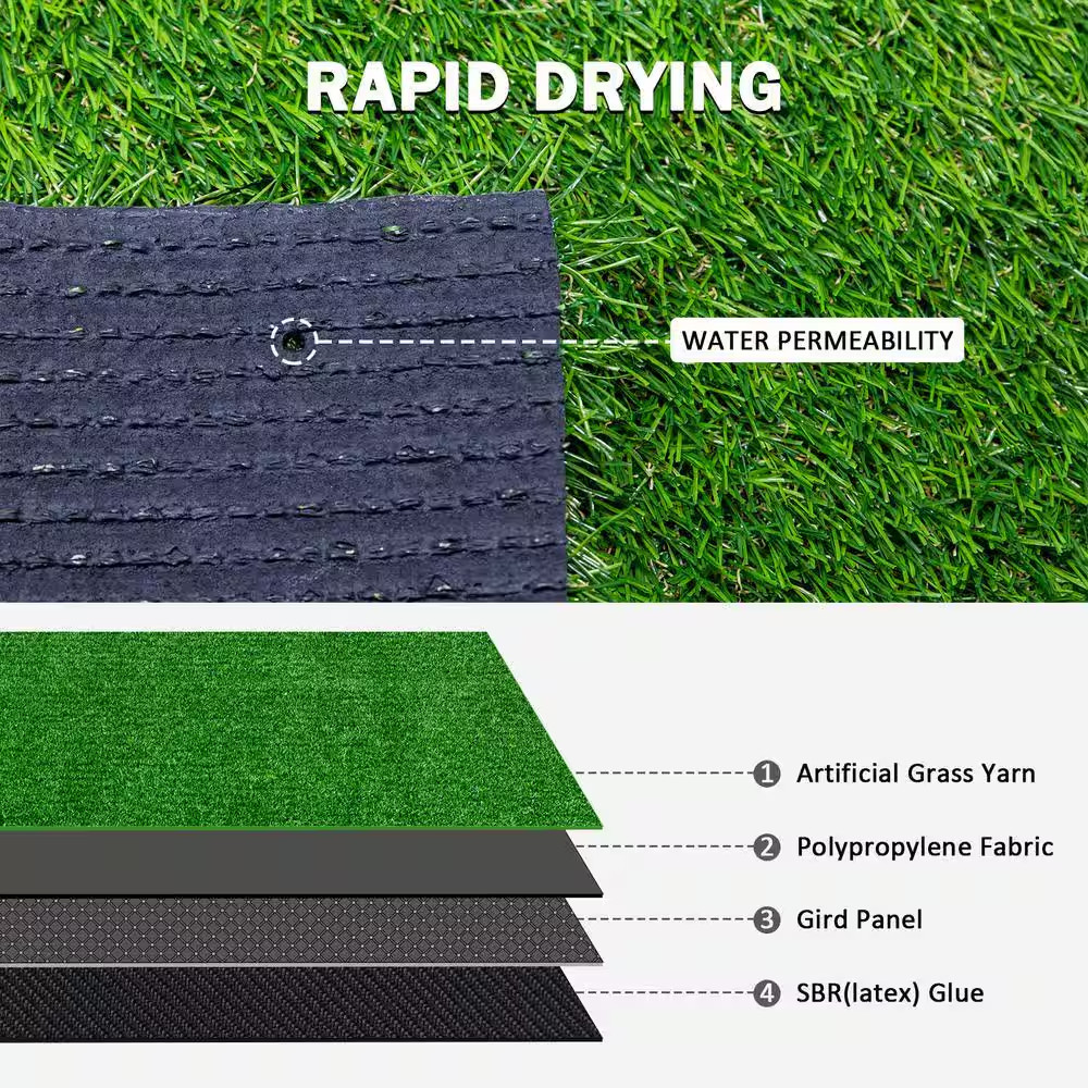3.3 Ft. X 10 Ft. Green Artificial Grass Realistic Synthetic Thick Fake Faux Gras