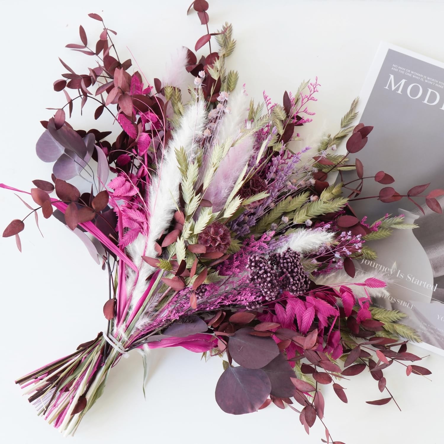 Dried Flower Bouquet Purple Pampas Grass Eucalyptus Wedding Centerpiece 17in