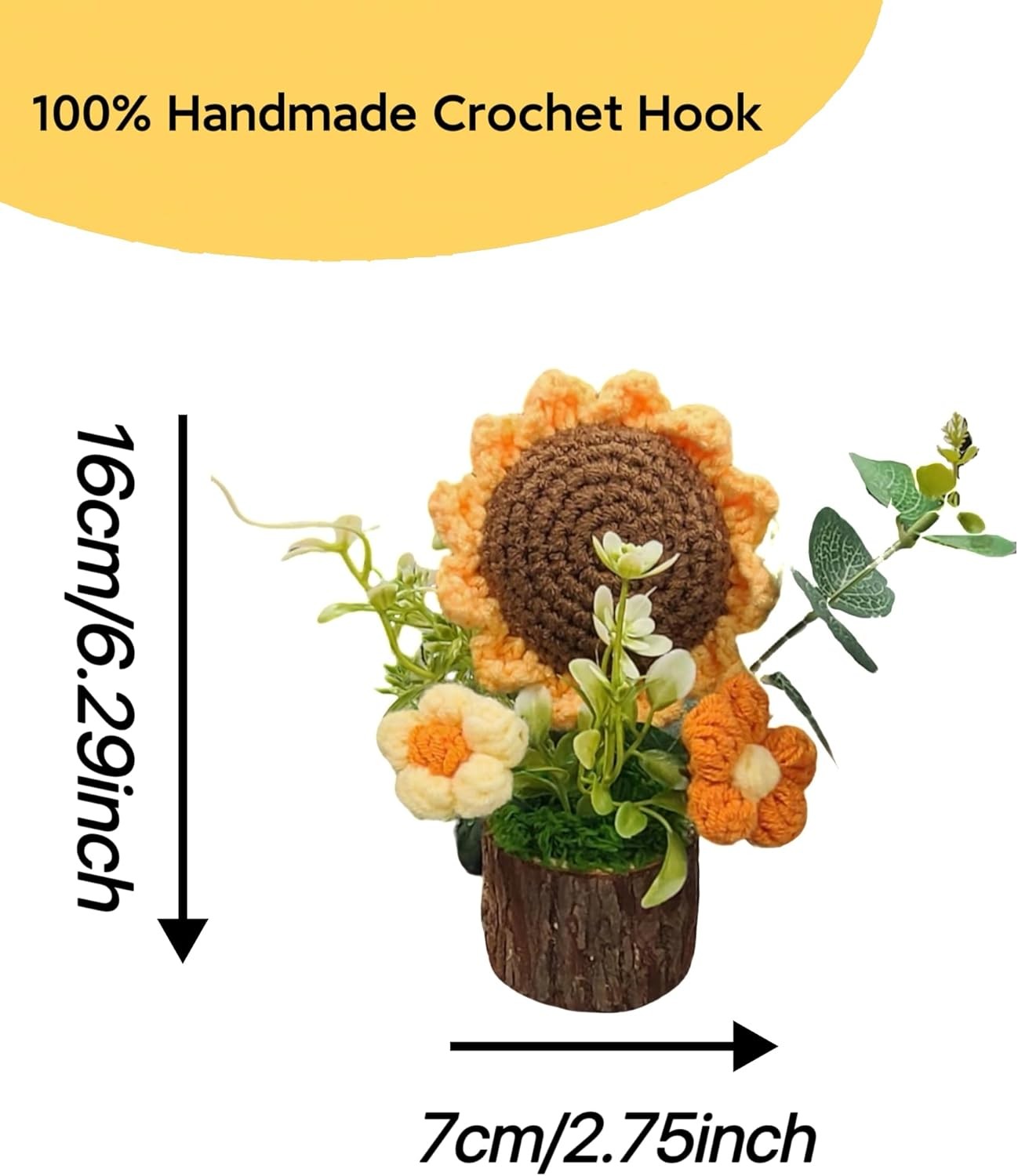 Handmade Crochet Sunflower Bouquet Knitted Mini Potted Plant Desk Decor Gift Set