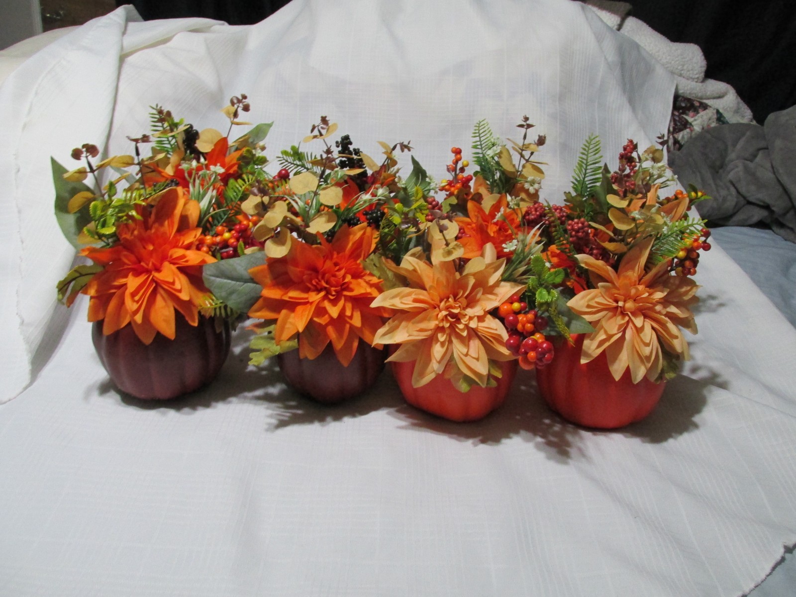 Fall Decor Centerpieces for Tables Fake Foam Pumpkin Silk Flowers Lot of 8