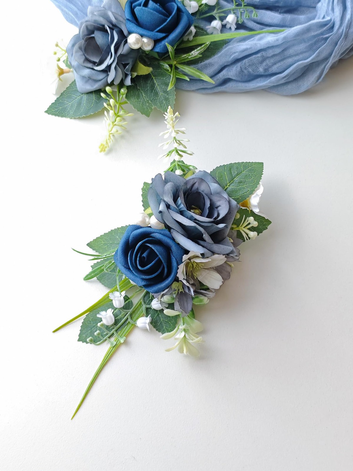 2 PCS Boutonniere For Men Suit Decor Flowers Groom Groomsmen Dusty Blue
