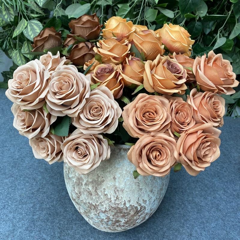 Artificial 9 Head Rose Bouquet Wedding Decoration Silk Flowers Photo Props