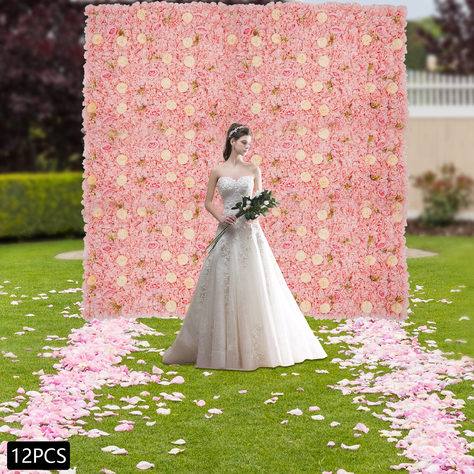 3D Flower Wall Panel-12 Pieces Artificial Flower Wall Background Silk Rose Mat