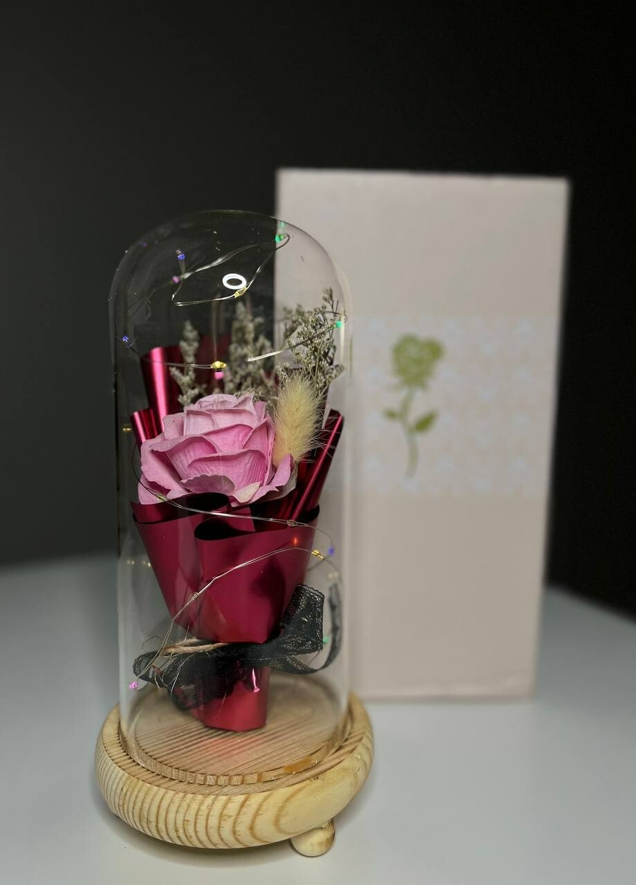 Preserved Eternal Rose In Glass Galaxy Flower Dome LED Light Mothers Day Gifts