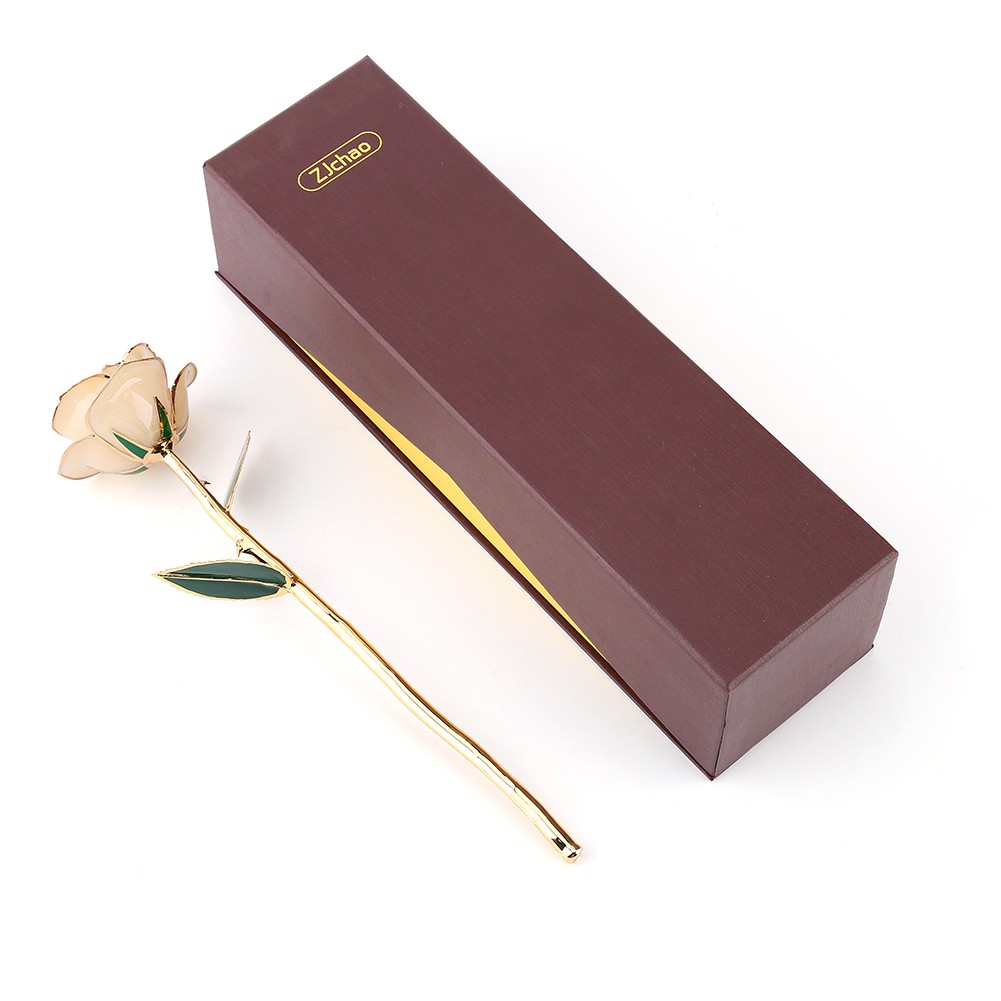 24k Gold Dipped Rose Flower Long Stem Straight Handle Gift