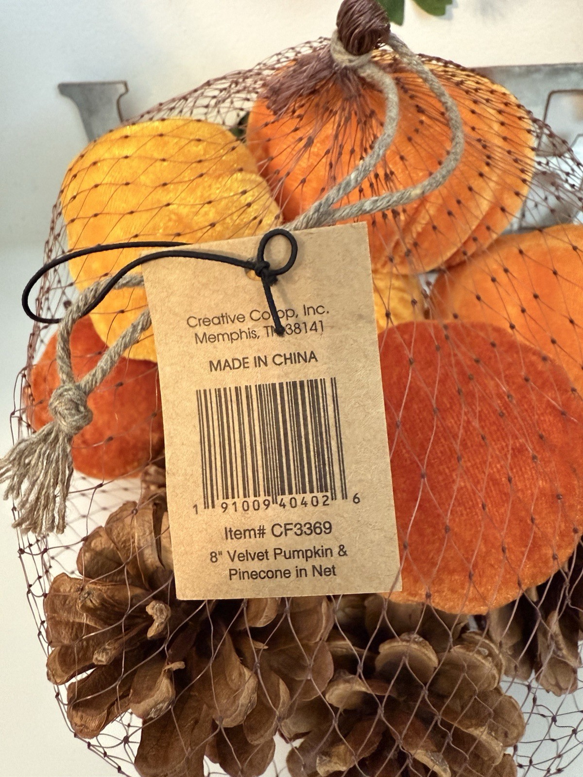 Fall 16 Pcs Velvet Pumpkin and Pinecones Net Bag Decoration Set Assort Sizes New