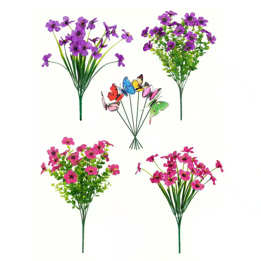 3 In. 12 Bundles UV Resistant Artificial Flowers Fuchsia Rose Red Faux Outdoor P