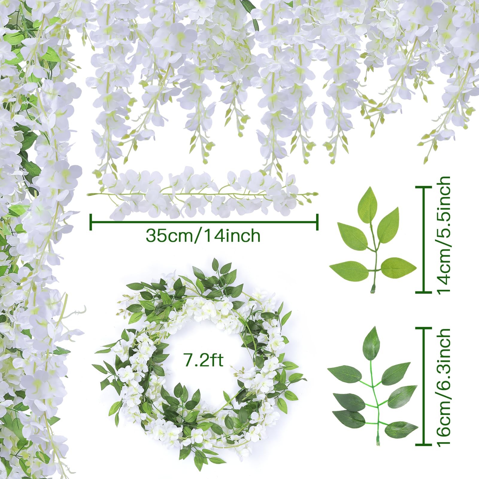 U’Artlines 20Pcs 7.2 Ft/Piece Artificial Wisteria Garland Silk Fake White Wis…