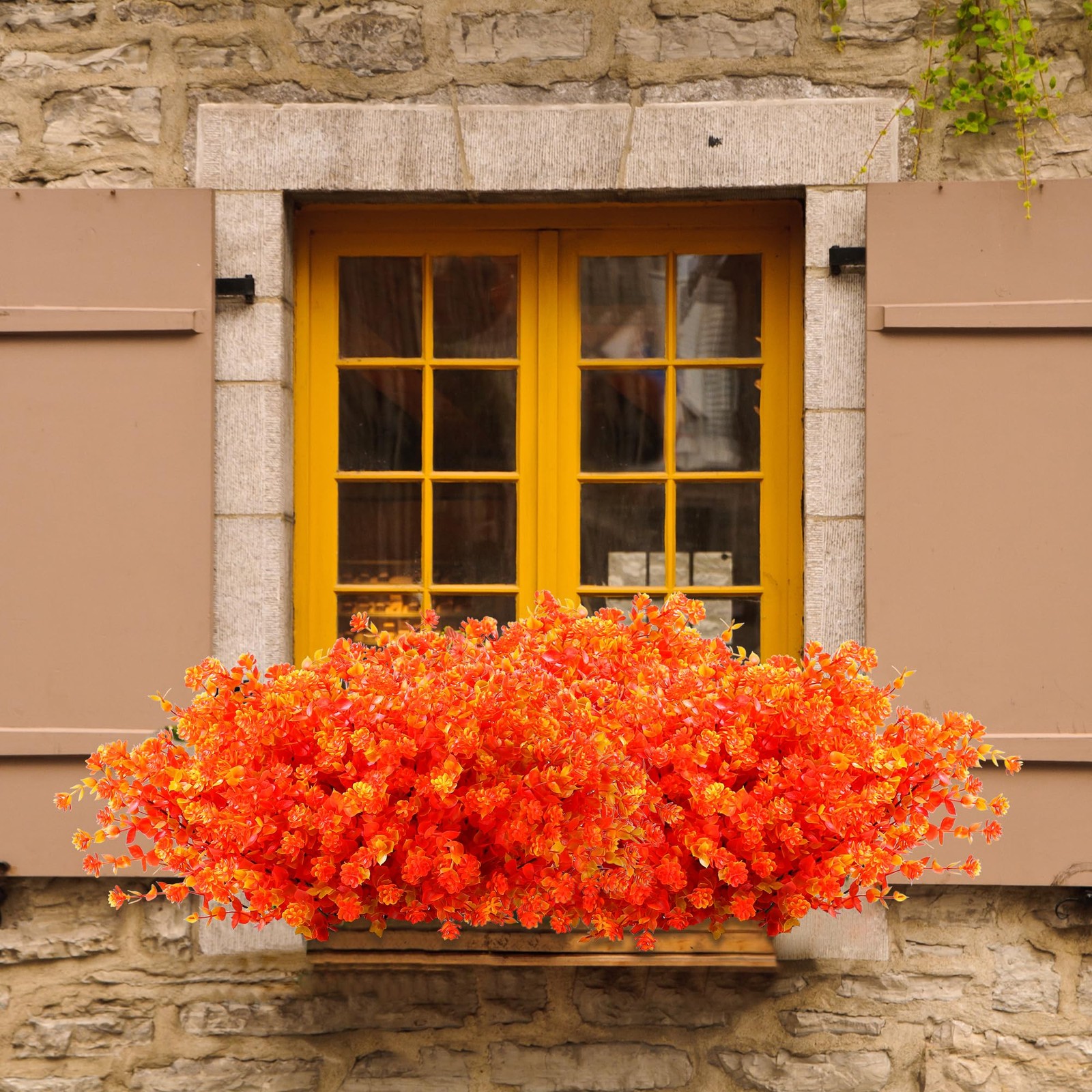 Artificial Mums for Outdoor Fall Flowers,Faux Flower Eucalyptus Leaves Fake P…