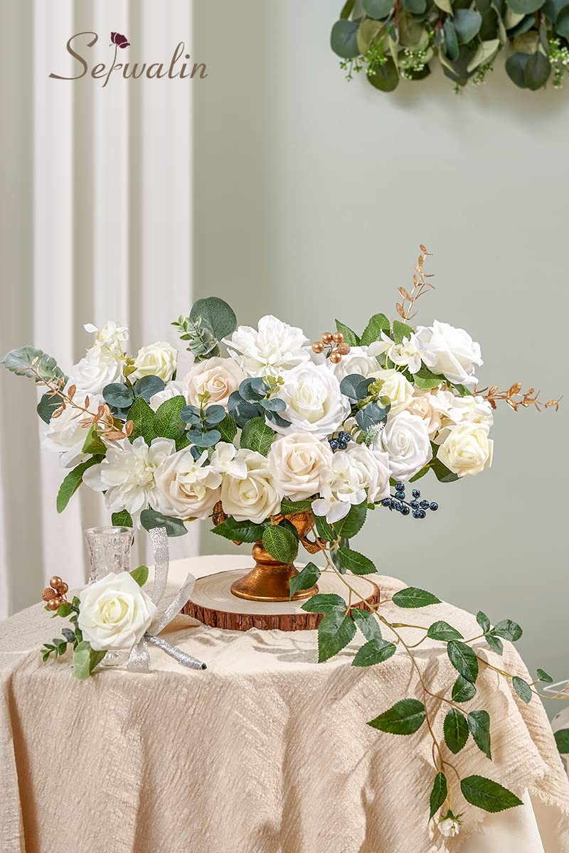 Artificial White Fake Foam Silk Flowers Wedding Cake Bouquet Centerpiece Decor