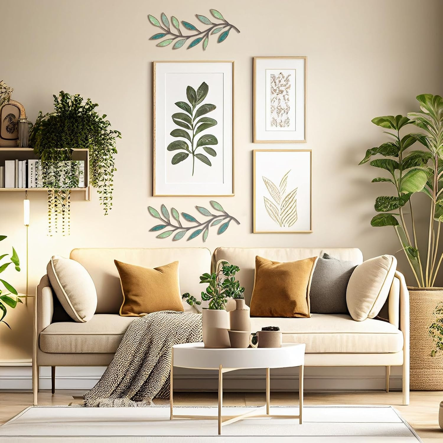 2 Pieces Metal Tree Leaf Wall Decor Vine Olive Branch Leaf Wall Art Living Room,