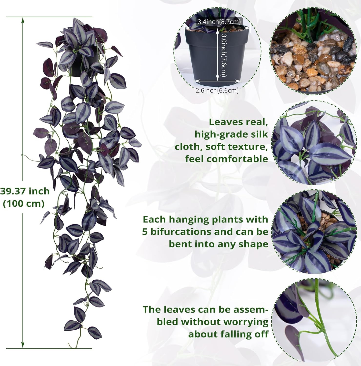 Small Fake Hanging Purple Eyebrow Leaf Plant Artificial Potted Plants Indoor 39-