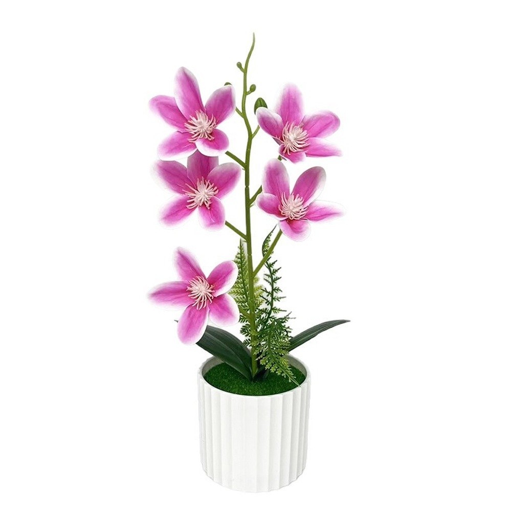 Vertical Pot Magnolia Flower Decoration with Realistic Petals and Green Leaves
