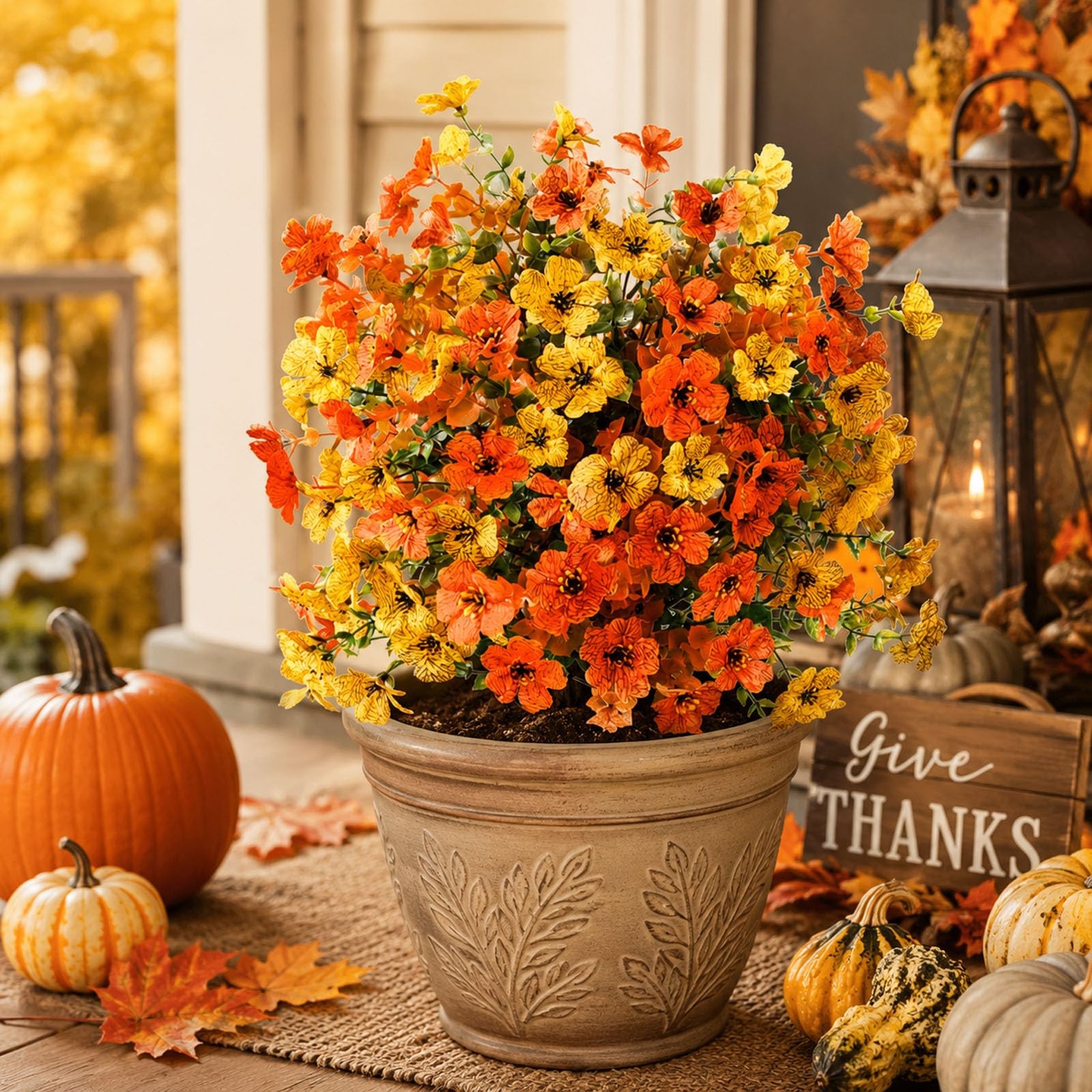 2-Pack Fall Artificial Flowers with Stakes, Outdoor Faux Floral Shrubs for Po…
