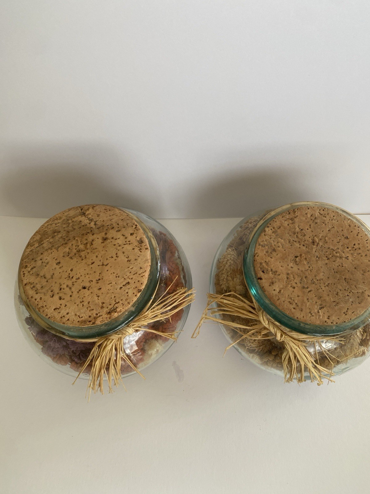 Vintage Pier 1 One Rare Dried Flowers Glass Made Italy Cork Jar 1970 Decor Set 2