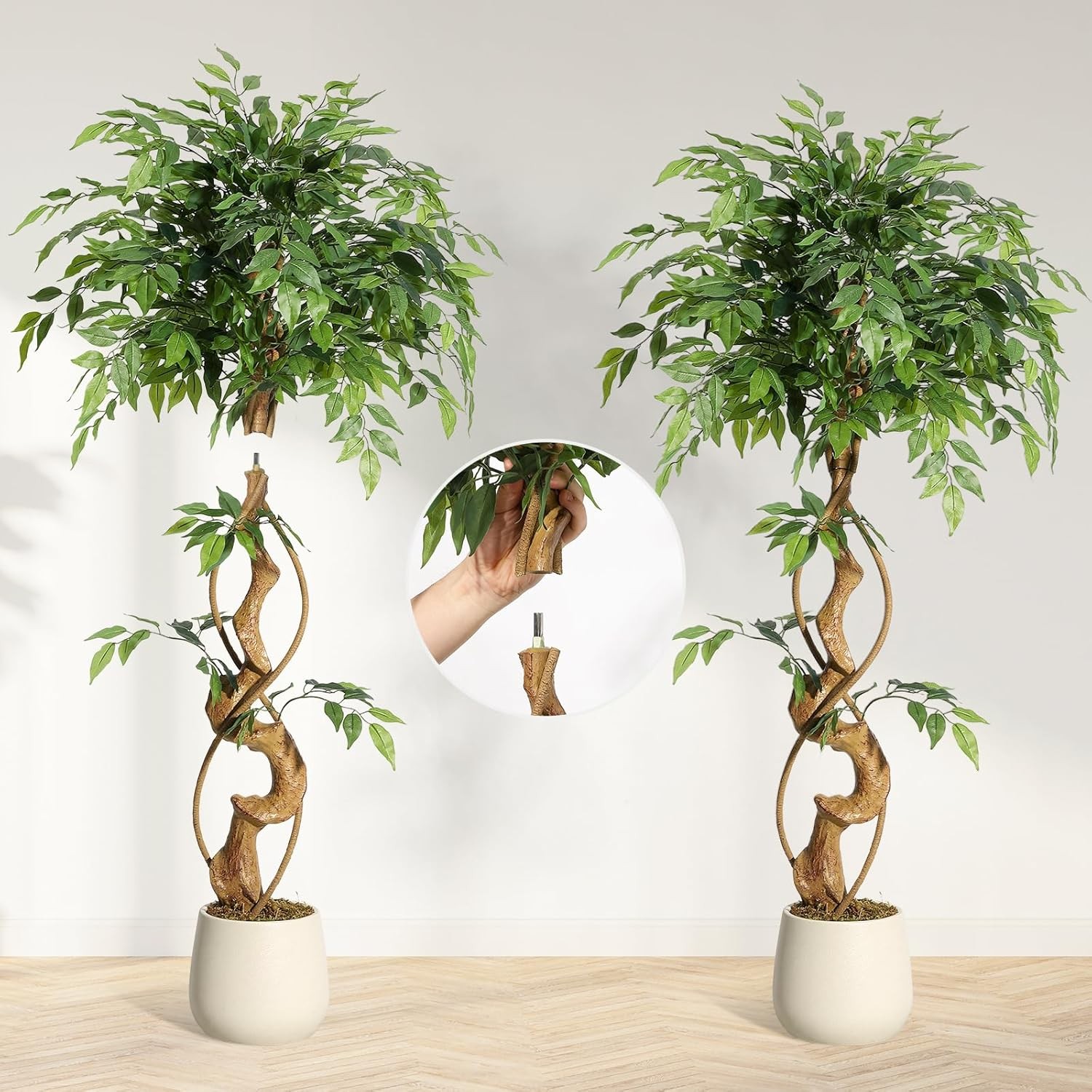 4/5/6ft Ficus Artificial Tree with Natural Trunks Home Decor Twining Vines Tree
