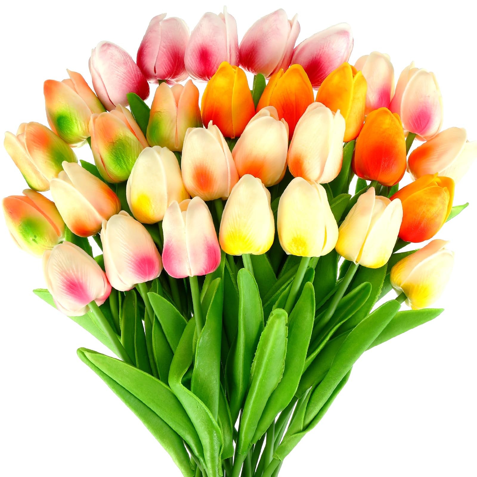 30 Pcs Multi Color Tulips, Artificial Bouquet Faux Home, Kitchen, Wedding, Decor