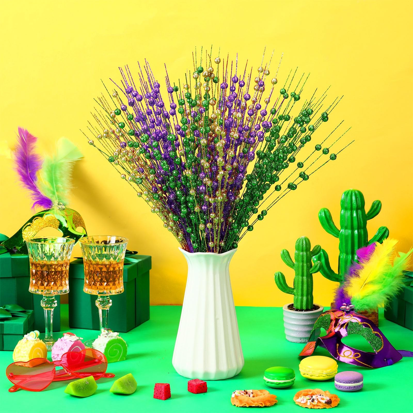 18 Pcs Mardi Gras Decoration Mardi Gras Floral Picks Tree Decorations 17 Inch…